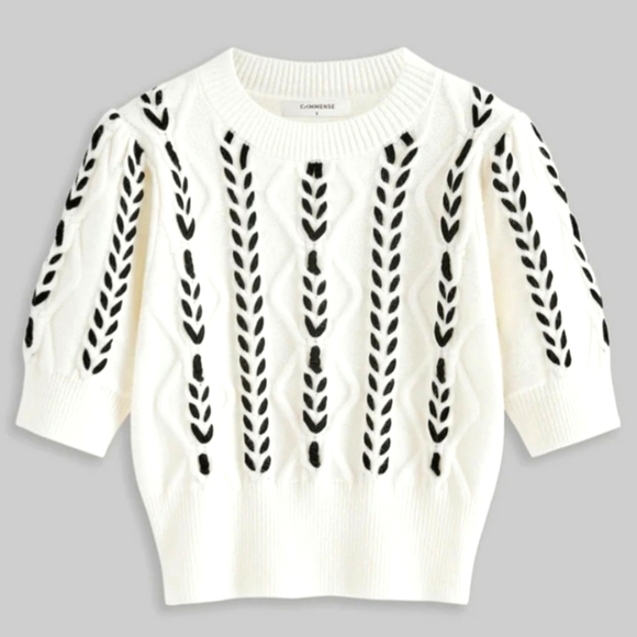 Commense Sweaters - NWT COMMENSE Contrast Binding Cable Knit Top. Size S.